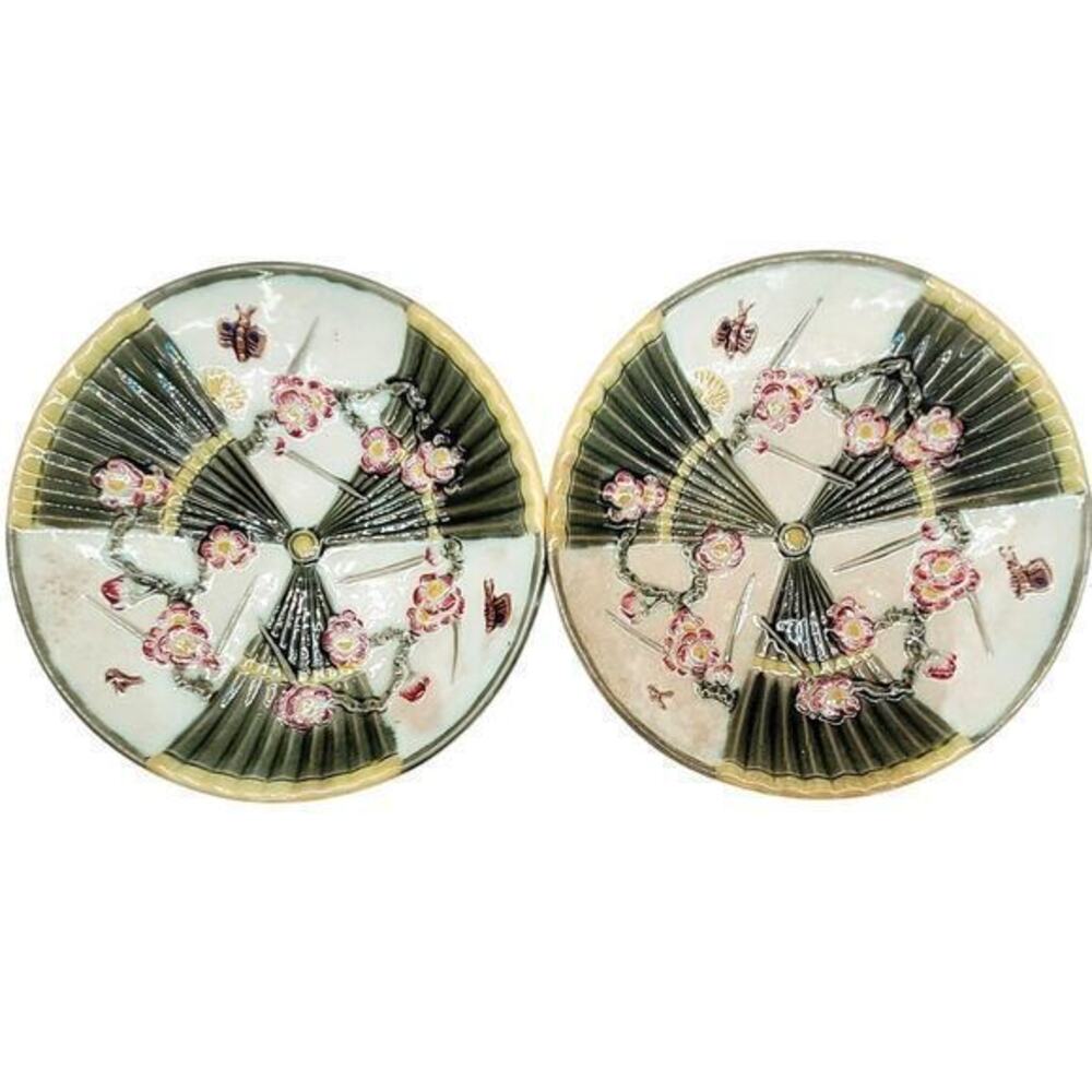 Antique Wedgwood Majolica Prunus Fan Cherry Blossom‎ 2 Dessert Plate 3-5